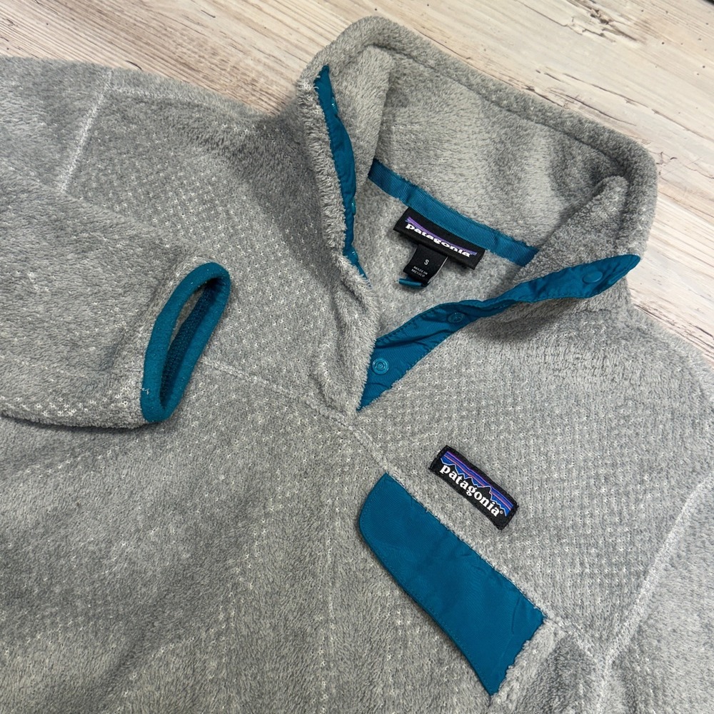 Patagonia Womens Sweate Sz S Gray Blue Snap T Re Tool Fleece Polartec